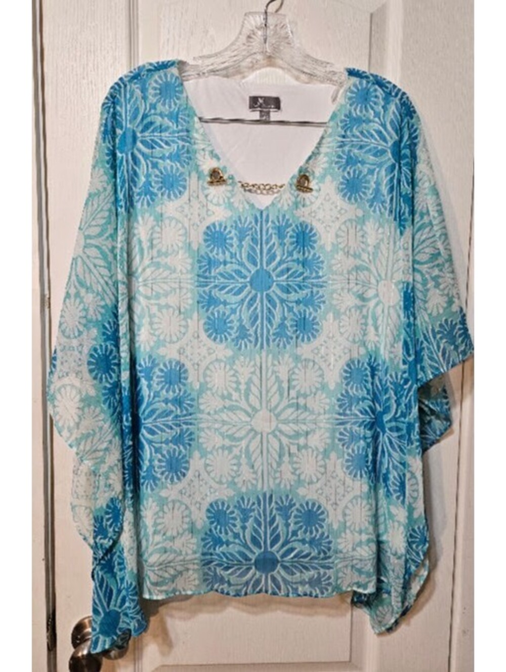 J.M. Collection Semi-Sheer Print Tunic Top XL Aurora Trail